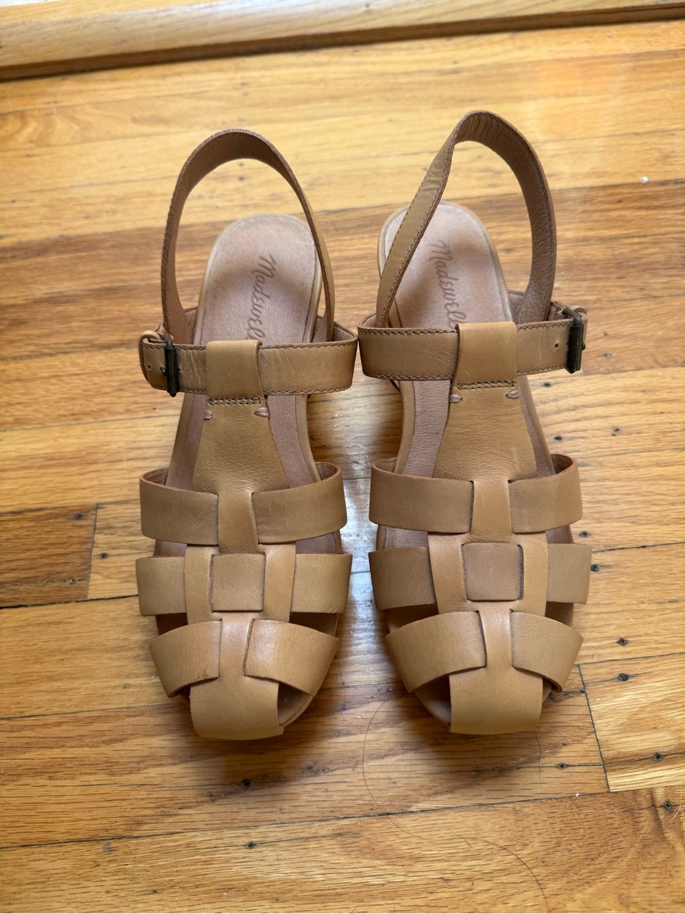 Madewell Tan Leather Woven Slingback Sandals